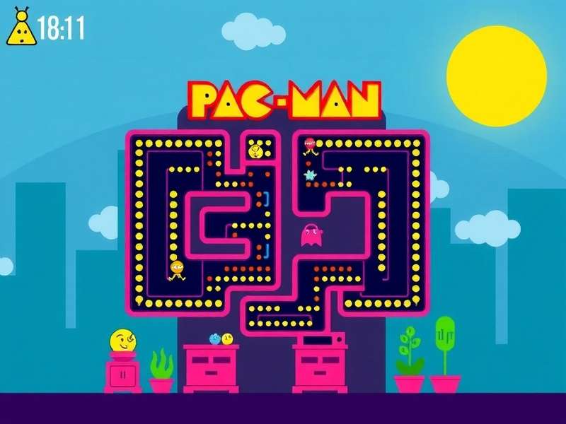 PAC MAN game arcade cabinet and characters