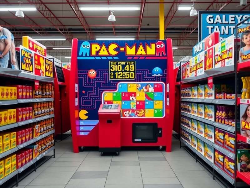 A classic Pac-Man arcade cabinet on display at a Costco warehouse store