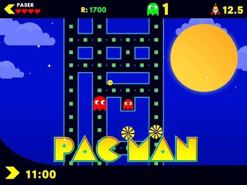 Ms. PAC-MAN arcade cabinet in a classic arcade setting