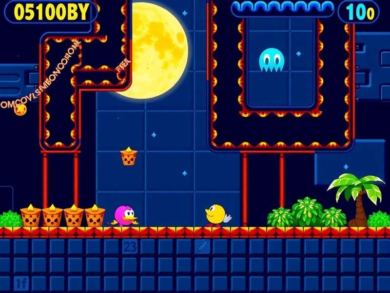 Detailed PAC-MAN maze layout with power pellet and ghost paths highlighted