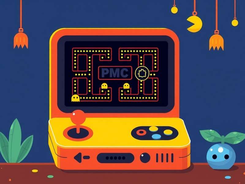 Vintage PAC-MAN arcade console with yellow joystick