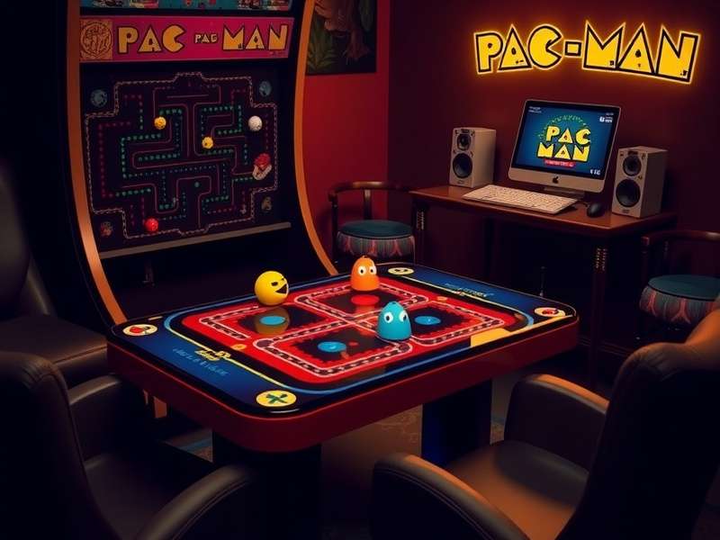Internal view of a PAC-MAN table cabinet showing CRT and PCB