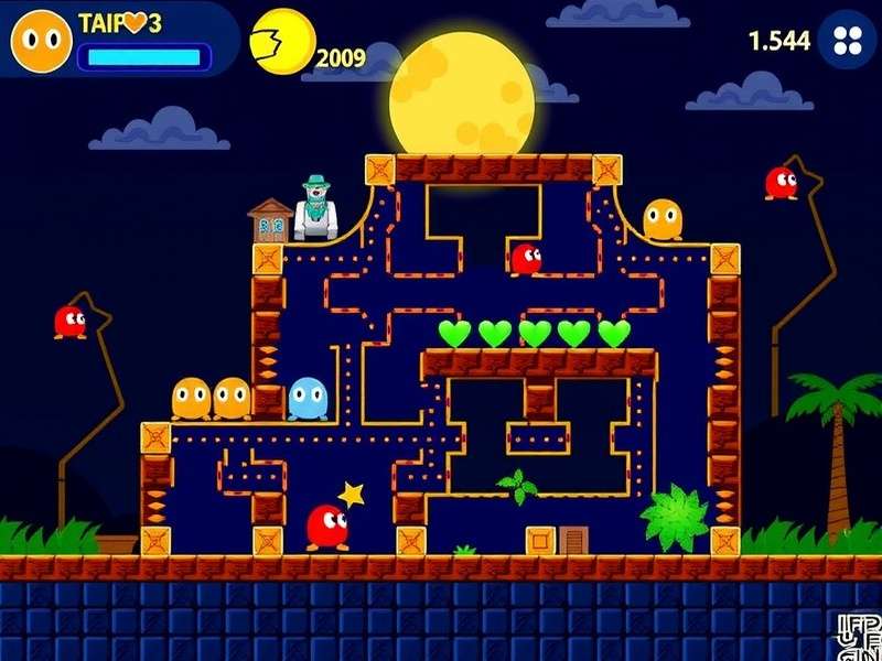 PAC MAN game maze with ghosts and pellets