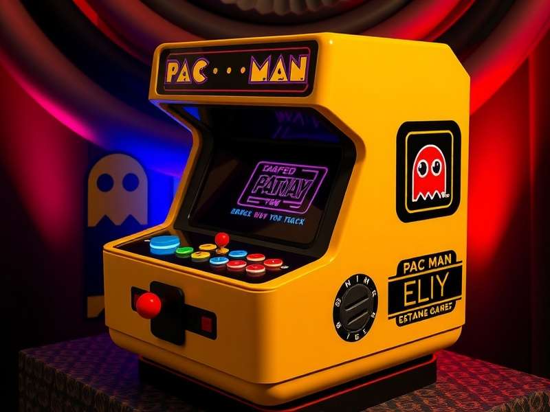 Close-up of a vintage arcade joystick and buttons on a Ms. Pac-Man console