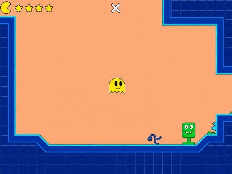 Blue Pac Man Game Online gameplay screenshot showing Pac-Man chasing dots in a maze