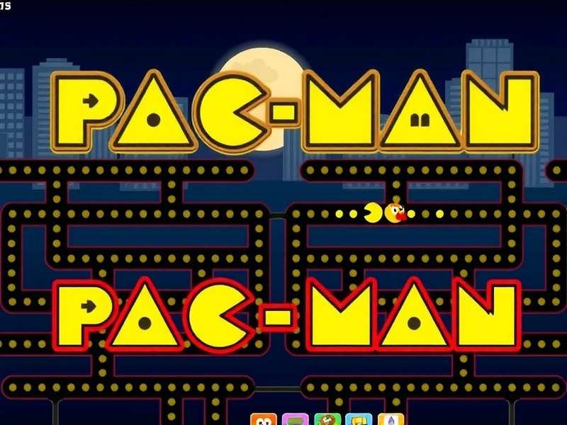 PAC MAN Game Logo - Yellow Pac-Man character in maze