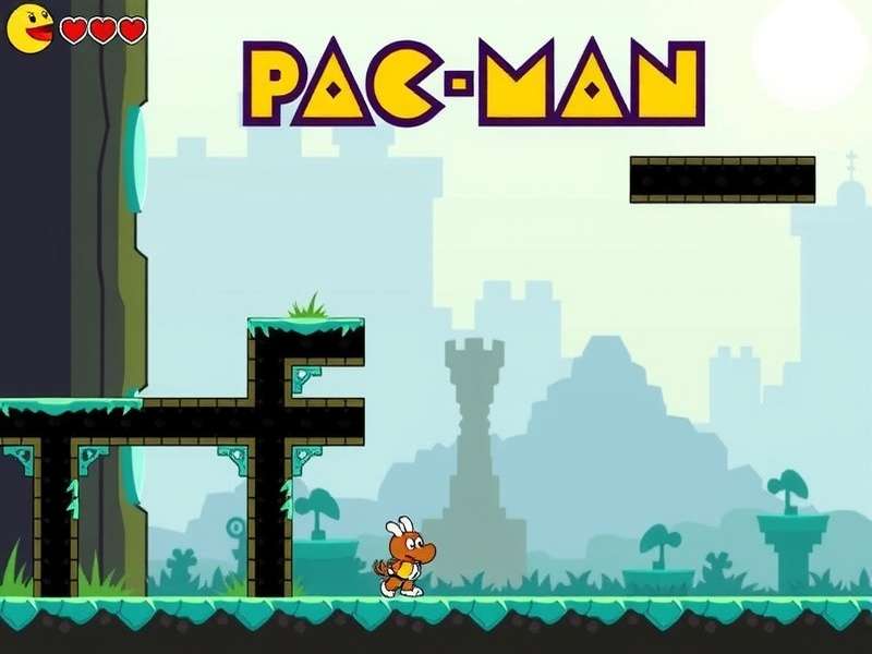 Screenshot of a free online Pac-Man game in a browser, showing the classic maze and score