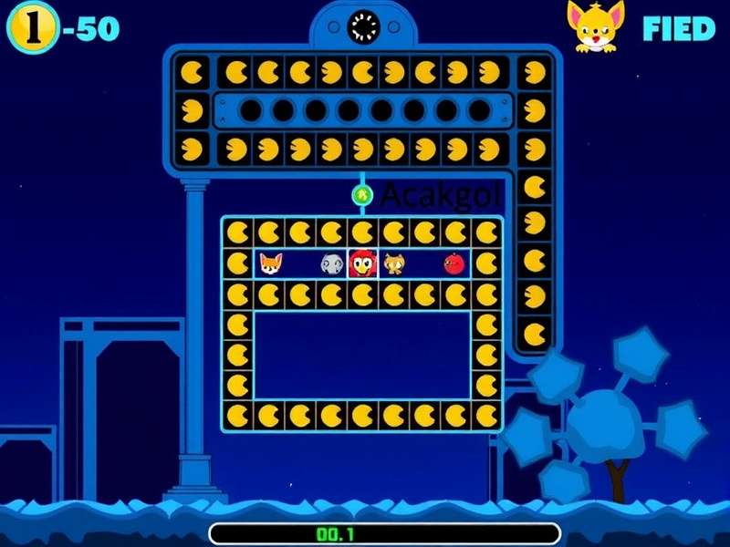 Classic PAC-MAN maze with ghosts and pellets