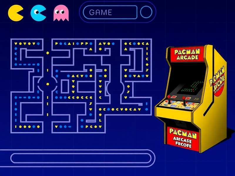 A diagram showing PAC-MAN's path and ghost movement vectors in a complex pattern