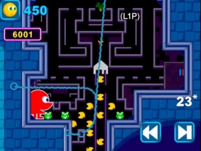 Modern Pac-Man game running on a high-end computer monitor with vibrant graphics