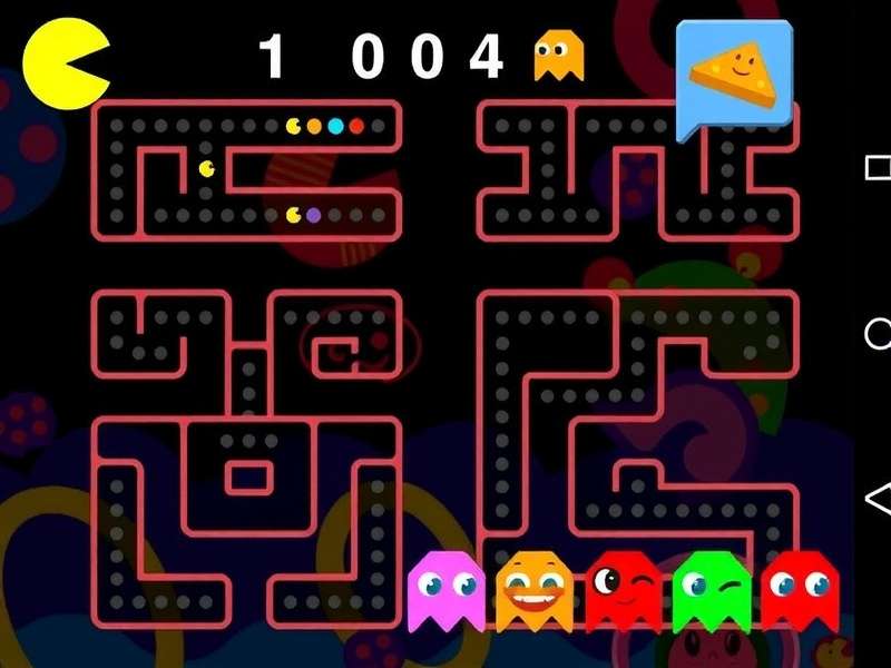 Screenshot of the Google Pacman Doodle from 2010, showing the classic maze on the Google homepage