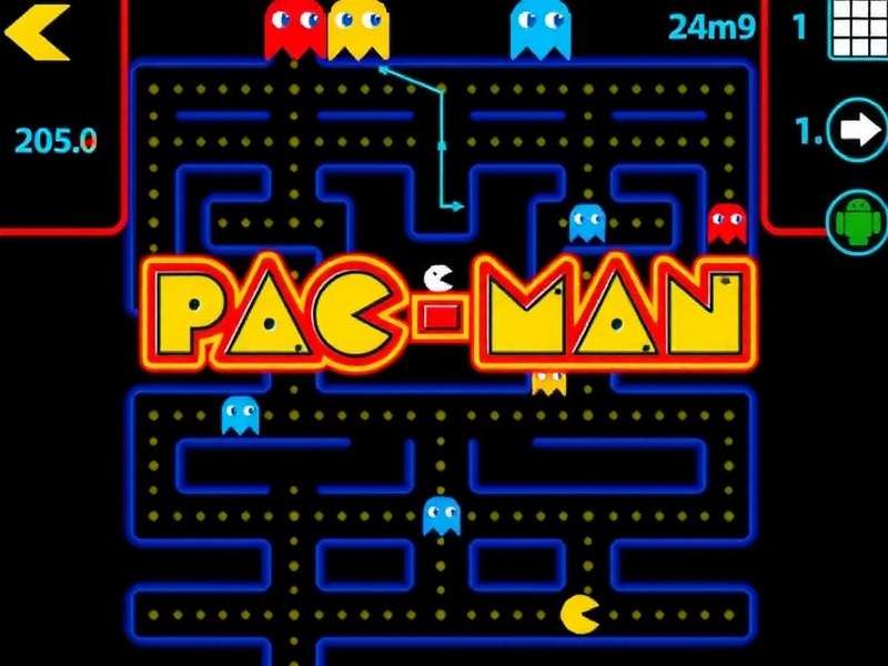 Vintage Pac Man arcade machine in a dark room