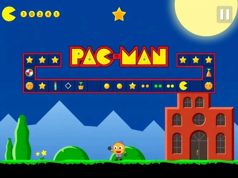 PAC MAN game online Google — classic yellow character chasing pellets on a dark arcade grid