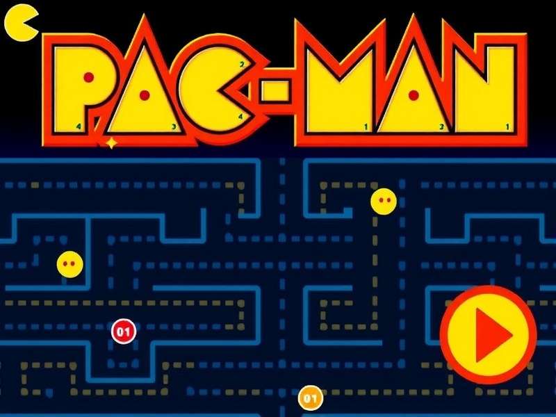 PAC MAN arcade cabinet glowing in a retro game room with colourful ghosts