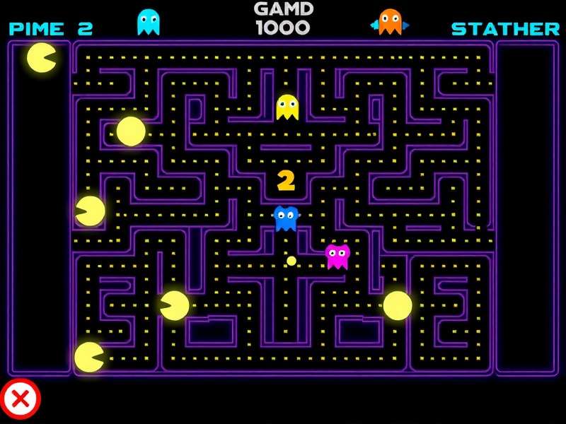 PAC MAN classic arcade maze gameplay with yellow Pac-Man and colorful ghosts