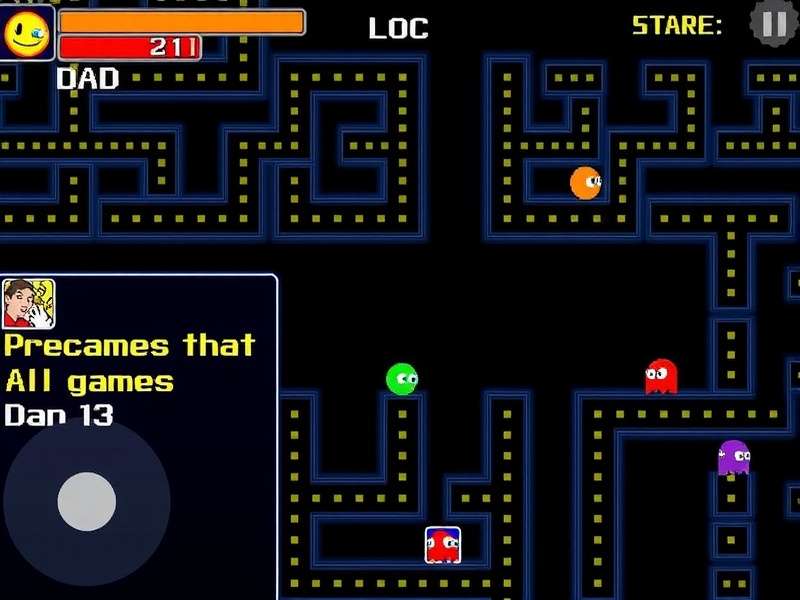 PAC MAN game running on Windows laptop with classic yellow maze and colorful ghosts