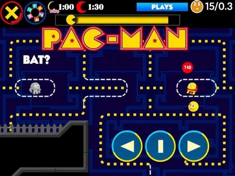 PAC MAN classic arcade maze with ghosts and power pellets