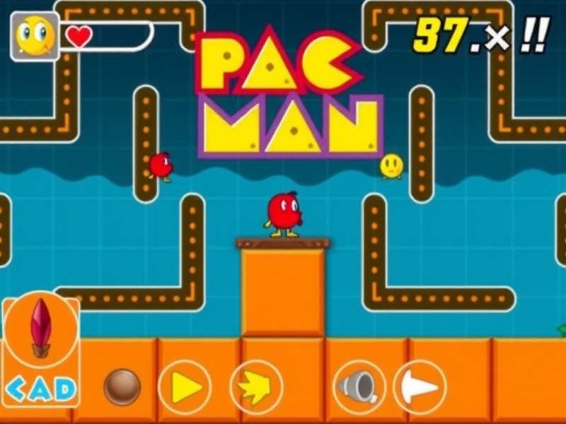 PAC MAN classic arcade game gameplay screenshot with ghosts and pellets