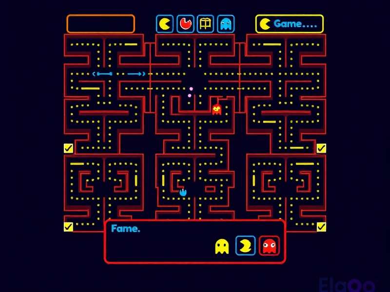 Elgoog Pacman — Google's iconic 2010 Pac-Man doodle game interface showing the classic maze with Pac-Man and ghosts