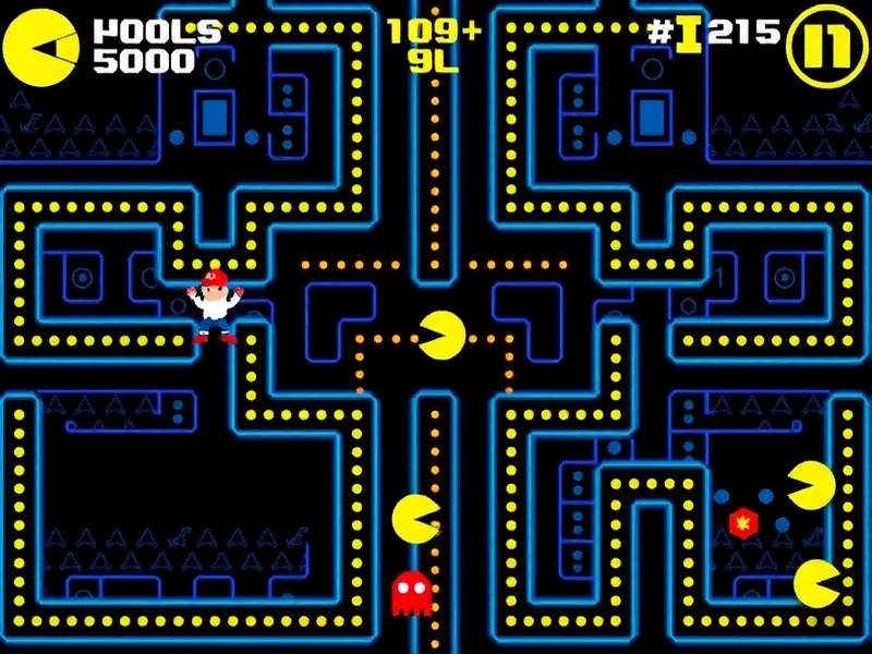 PAC MAN game classic arcade screenshot with yellow Pac-Man chasing ghosts